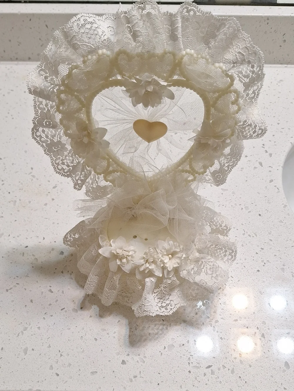 Ivory Lace Heart Cake Topper - Elegant Wedding Décor
